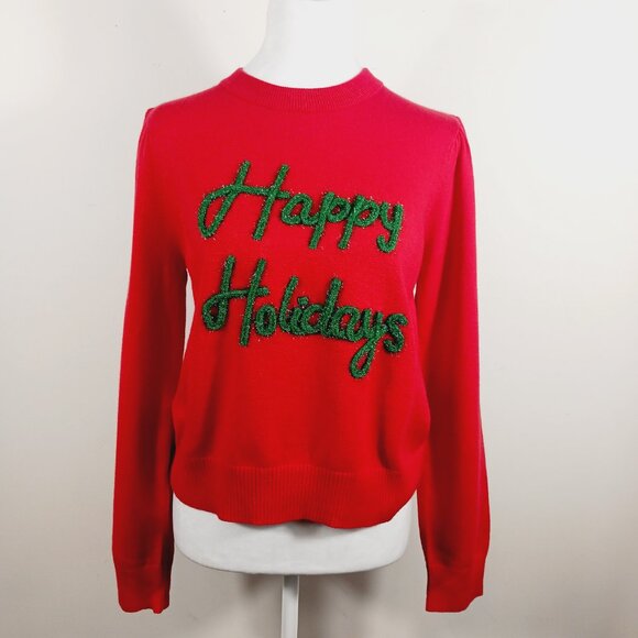 Main Strip, Happy Holidays Tinsel Sweater, Red W/ Green SZ MED, Novelty, Festive - Picture 15 of 15